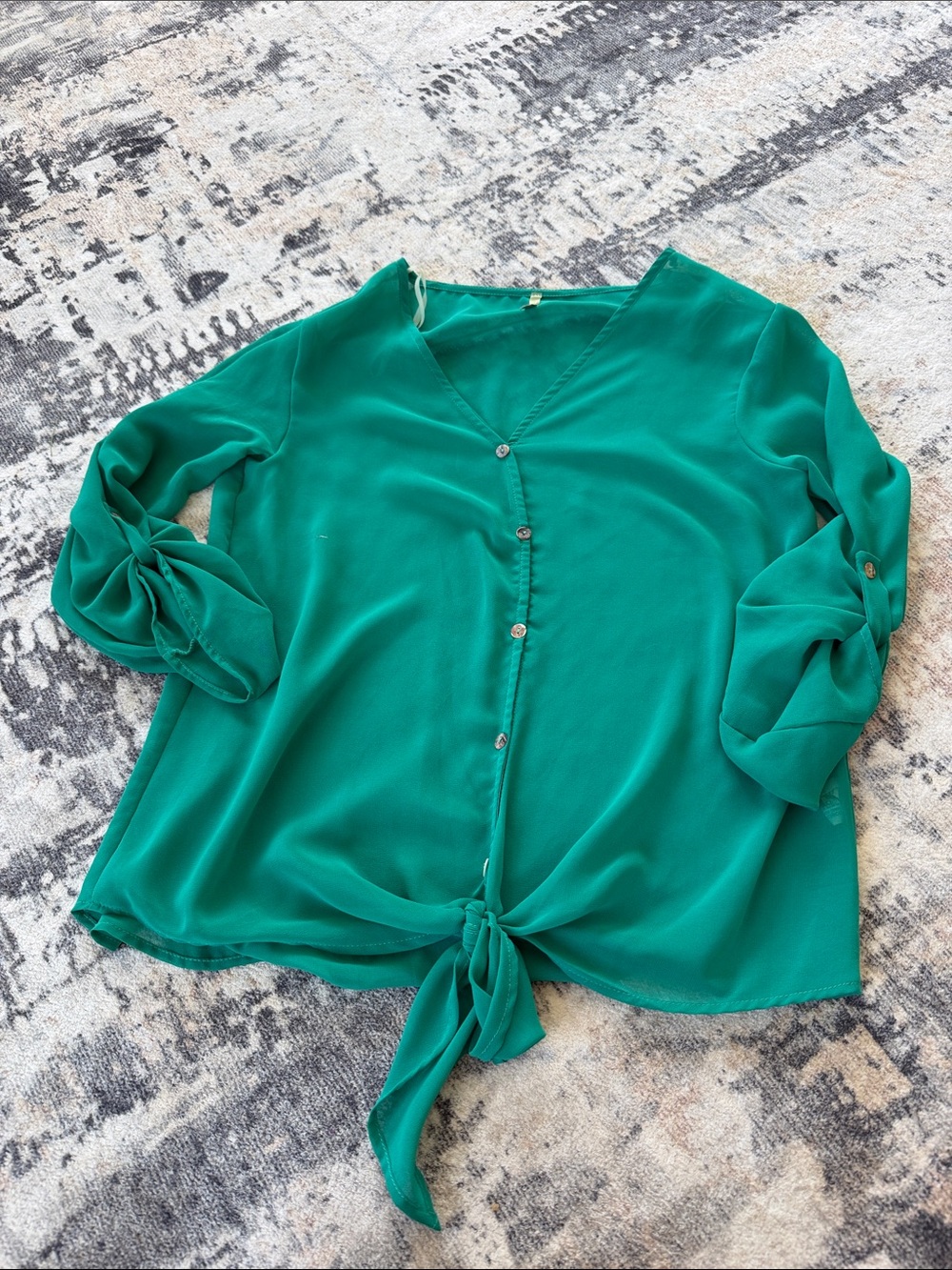 Women's Teal V-Neck Tie-Front Blouse